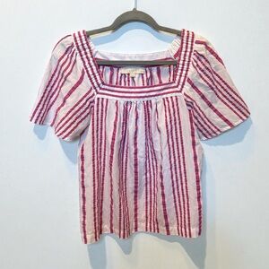 LOFT Pink and White Striped Blouse